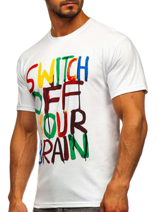 Tricou alb imprimat pentru bărbați Bolf 1181