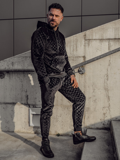 Trening catifea negru cu glugă Bolf 3A82-A