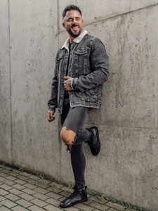 Geacă de blugi neagră călduroasă tip trucker Bolf 1160