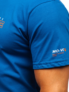 Tricou pentru bărbați din bumbac albastru cu imprimeu Bolf 14732