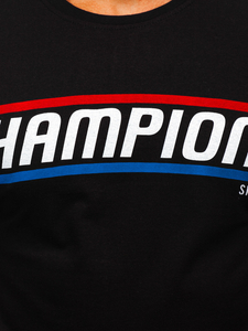 Tricou negru cu imprimeu Bolf SS10953