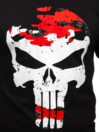 Tricou bărbătesc negru și roșu cu imprimeu Bolf 2098