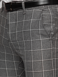 Pantaloni formali în carouri antracit pentru bărbați Bolf 0044