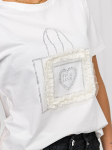 Tricou alb de dama cu aplicatie Bolf 97T2102