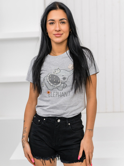 Tricou dama gri cu aplicatie Bolf 96T625