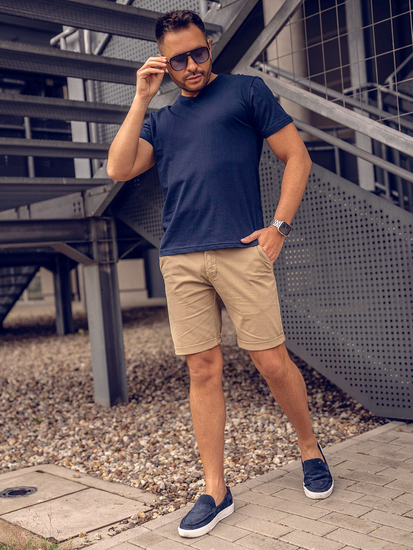 Tricou bărbătesc bleumarin, simplu, cu decolteu în V, Bolf 192131