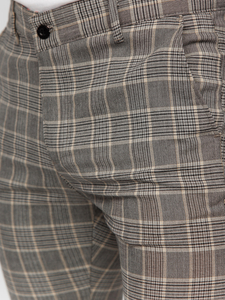 Pantaloni formali pentru bărbați bej cu model în carouri, Bolf 184171