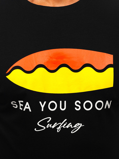 Tricou bărbătesc din bumbac negru cu imprimeu Bolf MPO3457