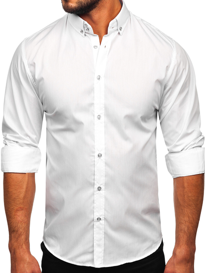 Cămașă elegantă cu mâneca lungă pentru bărbat albă Bolf 5821-1