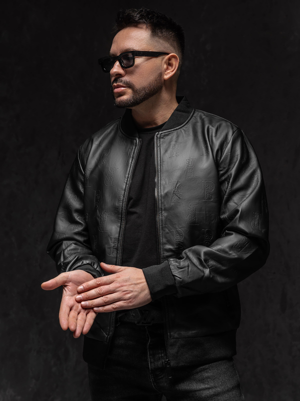 Geacă de piele neagră bomber Bolf 3A66A1