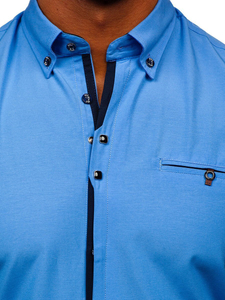 Cămașă elegantă pentru bărbat cu mâneca lungă albastră-deschis Bolf 7720