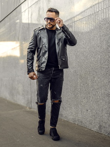 Geacă de piele neagră Bolf 11Z8014