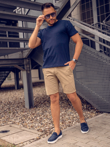 Tricou bărbătesc bleumarin, simplu, cu decolteu în V, Bolf 192131