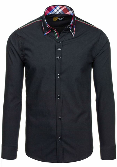 Cămașă elegantă cu mâneca lungă pentru bărbat neagră Bolf 2705