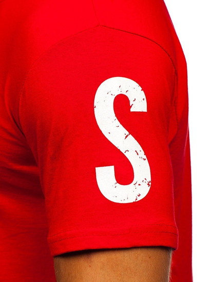 Tricou roșu imprimat din bumbac pentru bărbați Bolf 1180