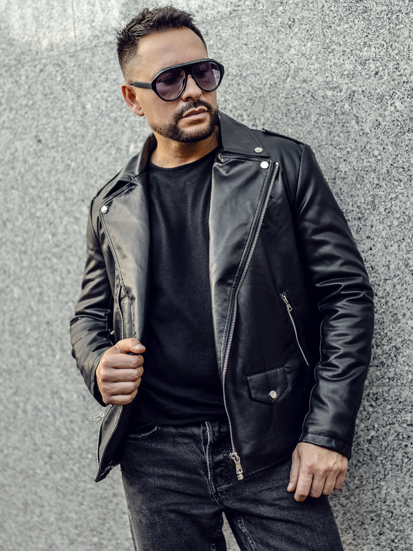 Geacă de piele neagră Bolf 11Z8014