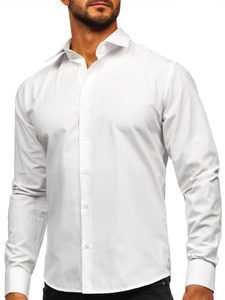 Cămașă albă elegantă pentru bărbați cu mâneci lungi Bolf 24740