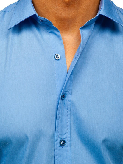 Cămașă elegantă bărbătească albastru deschis cu mâneci lungi Bolf 1703