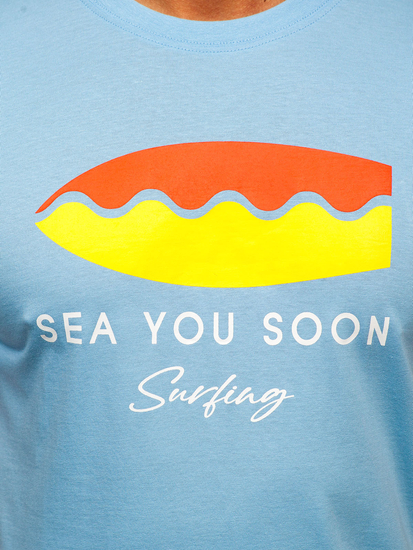 Tricou bărbătesc din bumbac albastru cu imprimeu Bolf MPO3457