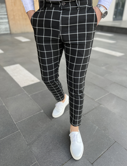 Pantaloni chinos în carouri negri Bolf 0046