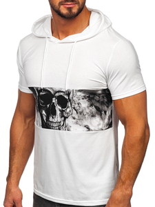 Tricou cu glugă și imprimeu alb Bolf 8T971