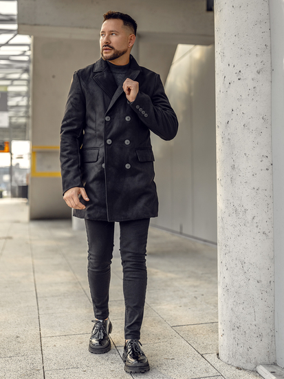 Palton lung de iarnă bărbătesc cu două nasturi Bolf de culoare neagră 79B3A2-073