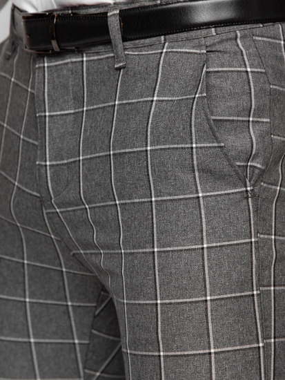 Pantaloni formali în carouri antracit pentru bărbați Bolf 0044