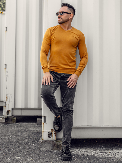 Pulover bărbătesc Bolf YY03 cu decolteu în V, culoarea cămilă