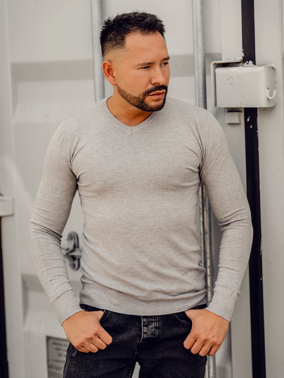 Pulover bărbătesc cu guler în V melanj Bolf YY03