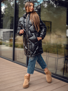 Geacă-palton de iarnă cu glugă neagră Bolf 5M3189