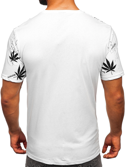 Tricou bărbătesc din bumbac alb cu imprimeu Bolf 14744