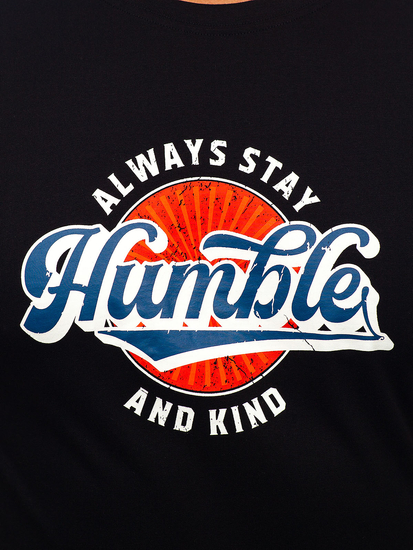 Tricou bărbătesc din bumbac negru cu imprimeu Bolf MPO3531