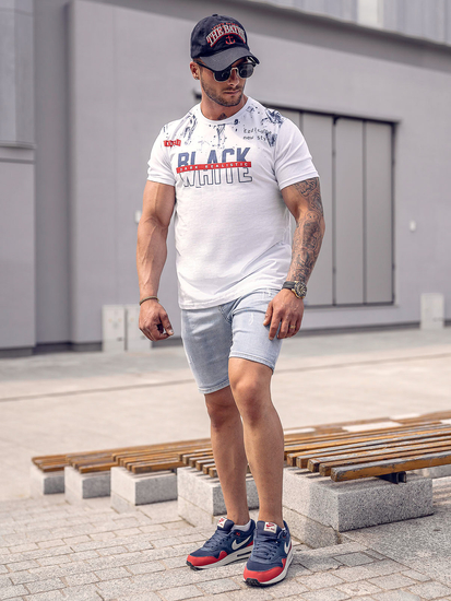 Tricou din bumbac alb și imprimeu Bolf 14718A