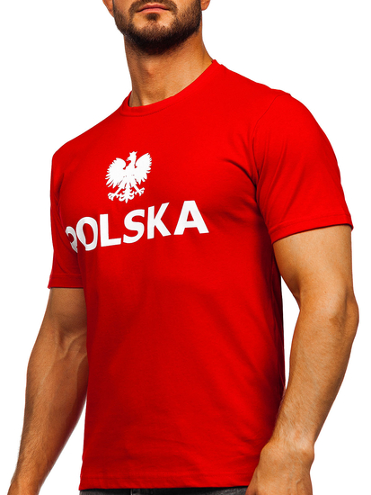 Tricou roșu pentru bărbați din bumbac cu imprimeu Poland 5065