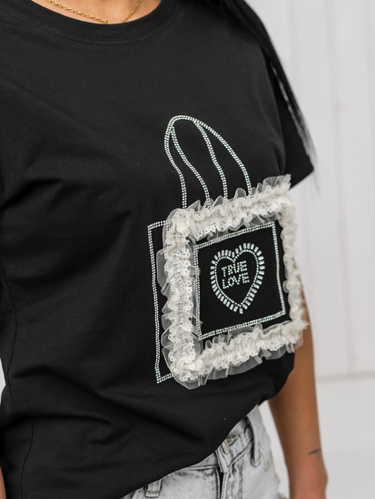 Tricou de dama negru cu aplicatie Bolf 97T2102