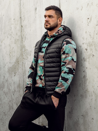 Vestă cu glugă neagră matlasata Bolf 13072A