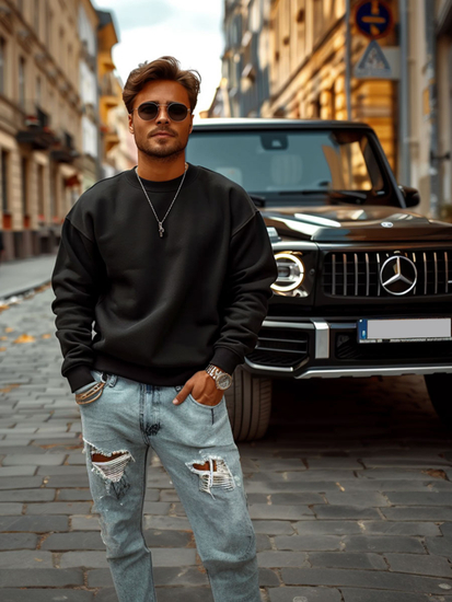 Hanorac negru pentru bărbați fără glugă Bolf 2001A3