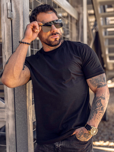 Tricou negru bărbătesc din bumbac fără imprimeu Bolf 192397B