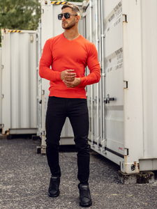 Pulover bărbătesc portocaliu cu decolteu în V Bolf YY03