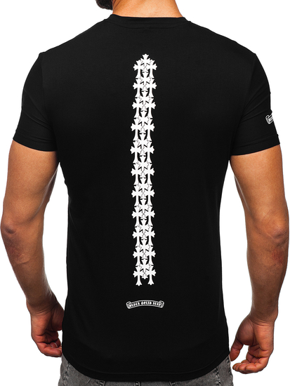 Tricou negru cu imprimeu și buzunar Bolf MT3044