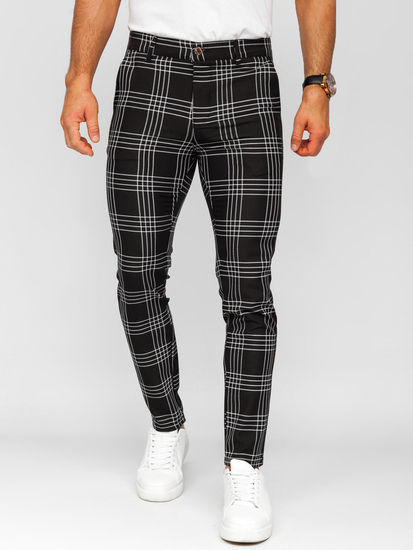 Pantaloni negri în carouri pentru bărbați Bolf 184160