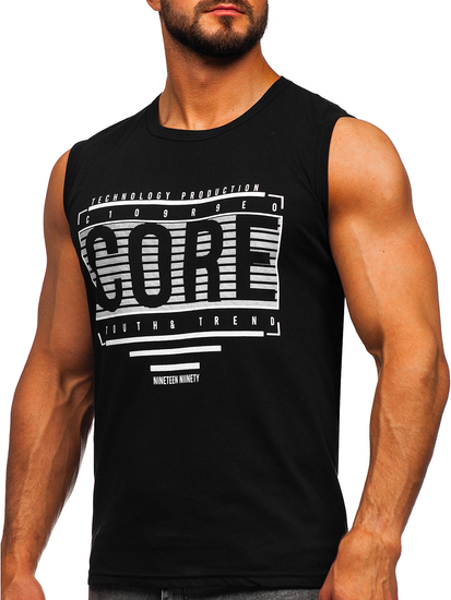 Maiou negru tank top cu imprimeu Bolf 14806