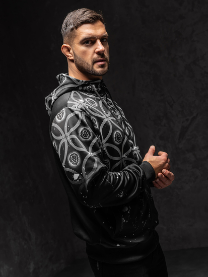 Hanorac negru pentru bărbați cu fermoar și glugă de la Bolf 27B8122A1