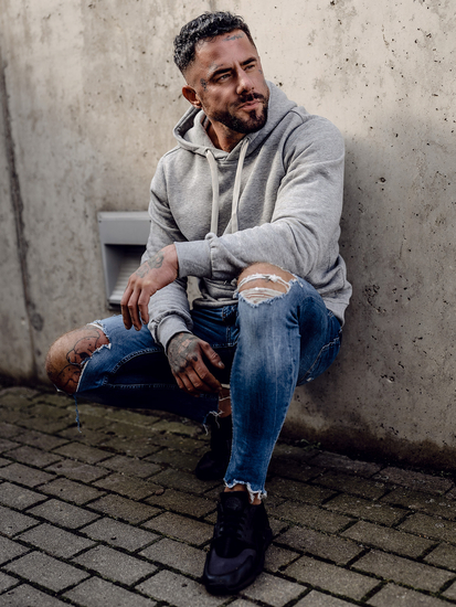 Hanorac cu glugă pentru bărbați gri Bolf MB001A