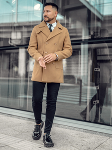 Scurt cu două rânduri de nasturi pentru bărbați Palton de iarnă Bonelley de culoarea cămilă 11Z8215A