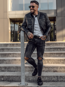 Geacă de piele neagră Bolf 11Z8007