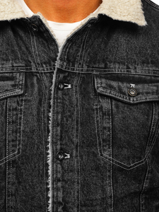 Geacă de blugi neagră călduroasă tip trucker Bolf 1160