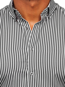 Cămașă neagră în dungi cu mâneca lungă Bolf 22731