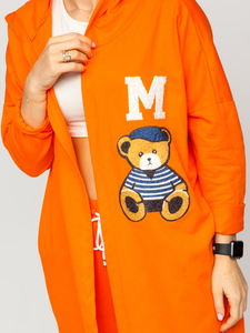 Hanorac portocaliu lung cu glugă și fermoar dame Bolf 81716