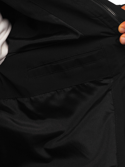 Jachetă neagră de iarnă pentru bărbați, lungă, matlasată Bolf 91M9912